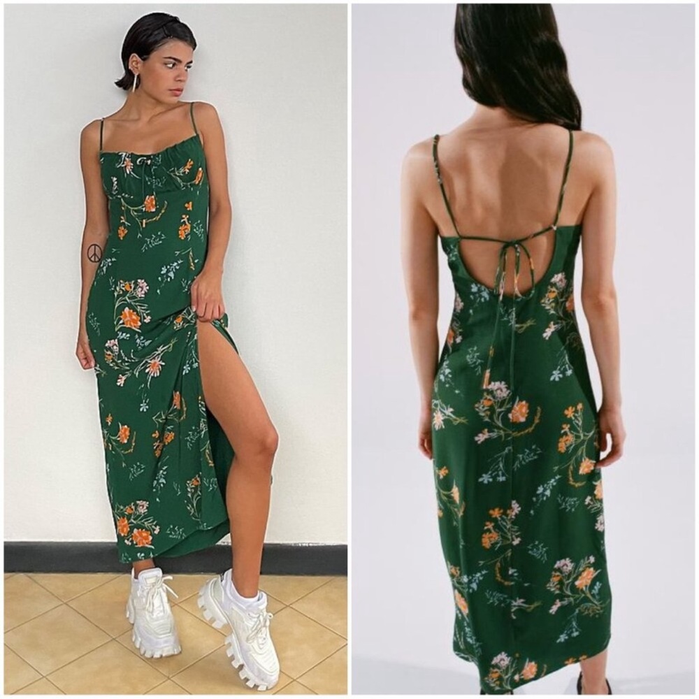 Urban Outfitters April Tie-Back Floral Midi Slip Dress Large